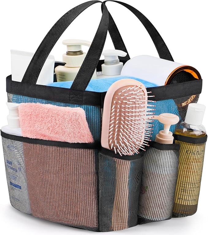 Attmu Mesh Shower Caddy Portable for College Dorm Room Camping Essentials, Shower Caddy Dorm with 9-Pockets, Large Capacity Hanging Basket Bathroom Bag for Toiletry, Swimming, Gym, Camp, Beach by Attmu