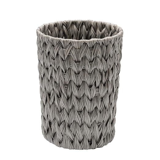 GRANNY SAYS Small Wicker Trash Can, 2 Gallon Bathroom Waste Basket, Small Bathroom Garbage Can, Plastic Trash Basket for Decor, Round Wastebaskets for Office, Bedroom, Cabinet, Grey by GRANNYSAYS