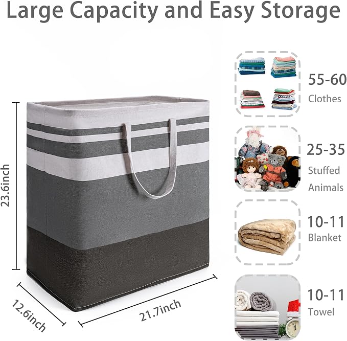 BOOMIBOO 2 Pack Large Laundry Basket,Waterproof Freestanding Laundry Hamper,Collapsible Clothes Basket with Easy Carry Handles in Laundry Room Bathroom Bedroom Dorm,Gradient Grey,100L - Image 3