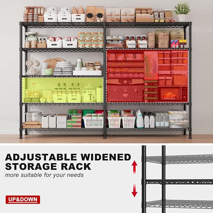 REIBII 70" W Storage Shelves Load 1600LBS,Metal Shelving 5-Tier Wire Shelving Unit Garage Shelving for Storage Adjustable Metal Shelves for Pantry Kitchen Garage Commercial, 70" W*15.8" D*72.4" H - Image 8