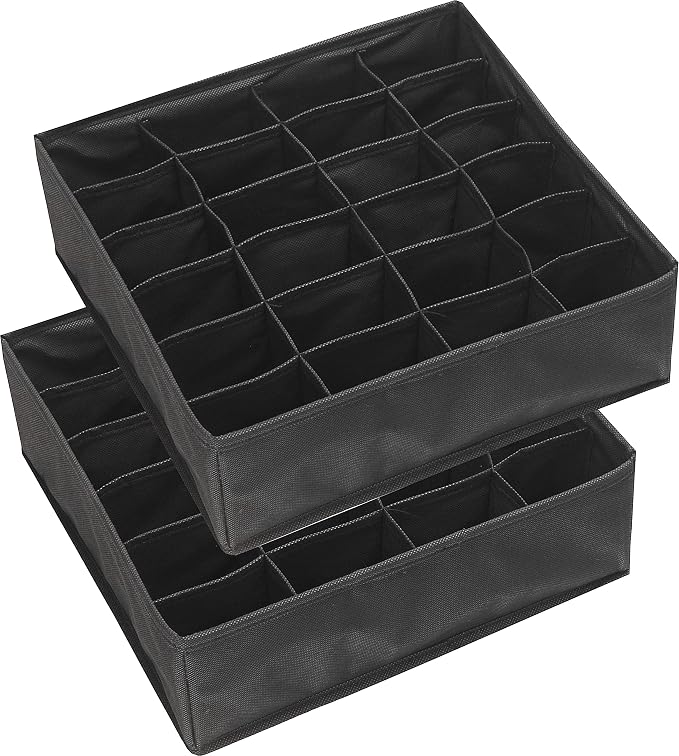 Simple Houseware 2 Pack Closet Sock Organizer, 24 Cell Drawer Divider, Black - Image 3