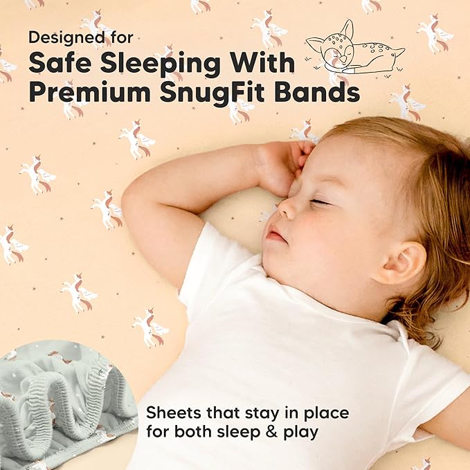 Pack and Play Sheets Fitted - 2-Pack Mini Crib Sheets for Pack N Play Mattress 38x26, Soft & Cozy, Neutral Toddler Playard Bedding, Snug Fitted Mini Baby Crib Mattress Cover Boy, Girl (Lune Mystic)