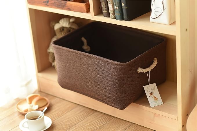 TheWarmHome Decorative Basket Rectangular Fabric Storage Bin Organizer Basket with Handles for Clothes Storage (Brown, Large-1Pack,15L*10.5W*8H) - Image 8