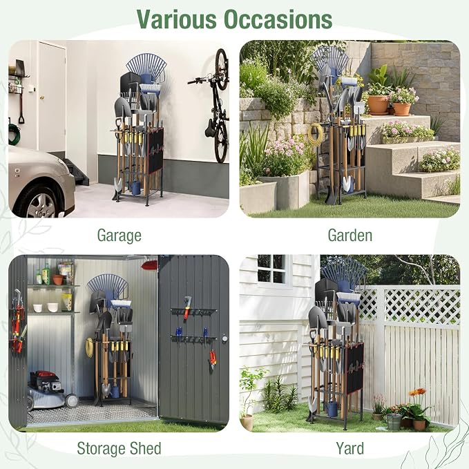 Garden Tool Organizer,Metal Yard Tool Organizer ,Holds 50 Long-Handled Tools/Rakes/Brooms,Side Garden Pocket ,Heavy Duty Steel Yard Tool Storage Rack for Garage,Shed, Outdoor - Image 6