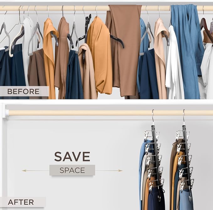 MORALVE Skirt Hangers Space Saving with Clips - 2 Pack - European Beechwood 5-Tier Hanger for Shorts, Skirts, and Pants - Closet Organizer and Storage Solution for Women with 360° Swivel Hook - Image 3