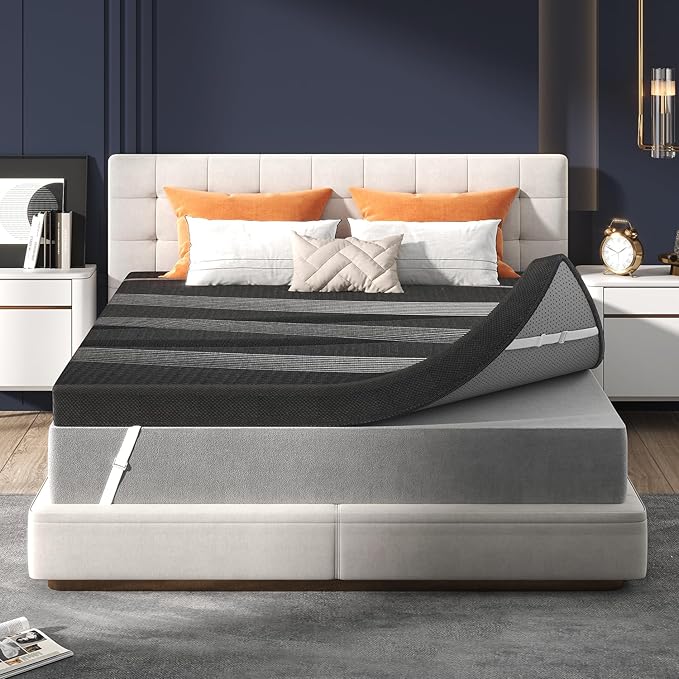 3 Inch Gel Memory Foam Mattress Topper Twin, High Density Ventilated Bed Topper for Back Pain Relief, Breathable Cover with Non-Slip Straps, CertiPUR-US