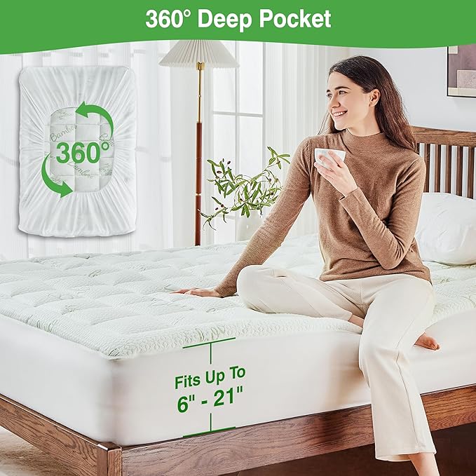 Full Mattress Pad Cover, Viscose Made from Bamboo Pillow Top Cooling Mattress Topper for Full Size Bed, 6-21 inches Deep Pocket, 54x75 inches