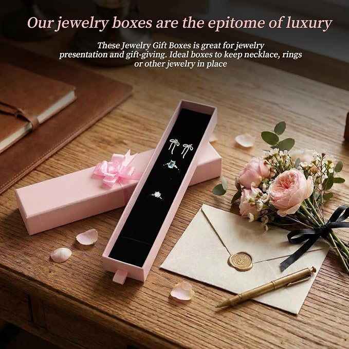 12-Pack Drawer Style Jewelry Gift Boxes with Sponge Insert, 8.7"x1.8"x1.2" Necklace & Bracelet Display Box for Presentation, Cardboard Storage Organizer for Pendant, Ring, Earring - Pink - Image 5
