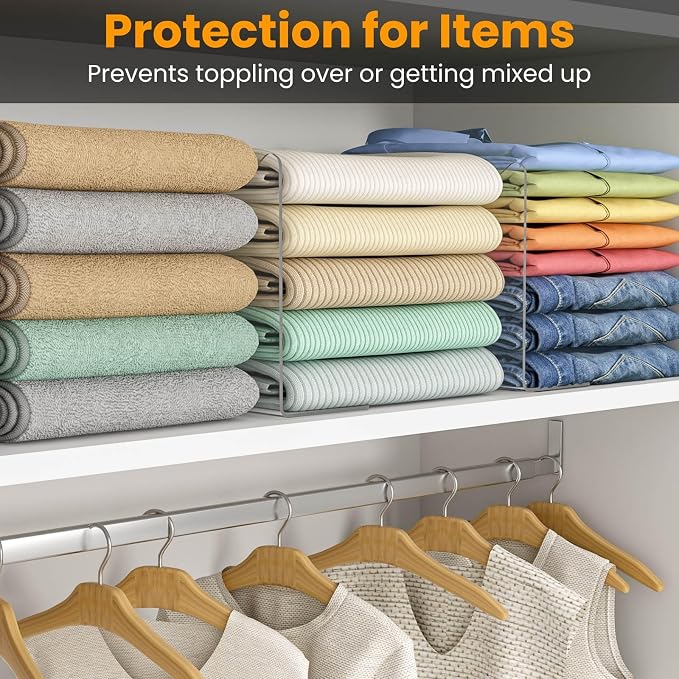 OKPOW Shelf Dividers for Closet Organization: 10" Tall X 12" Deep, Acrylic Clear Separators for Clothes, Vertical Shelf Dividers, Storage for Sweater Purse Handbag Shirts, 8 Pack - Image 5