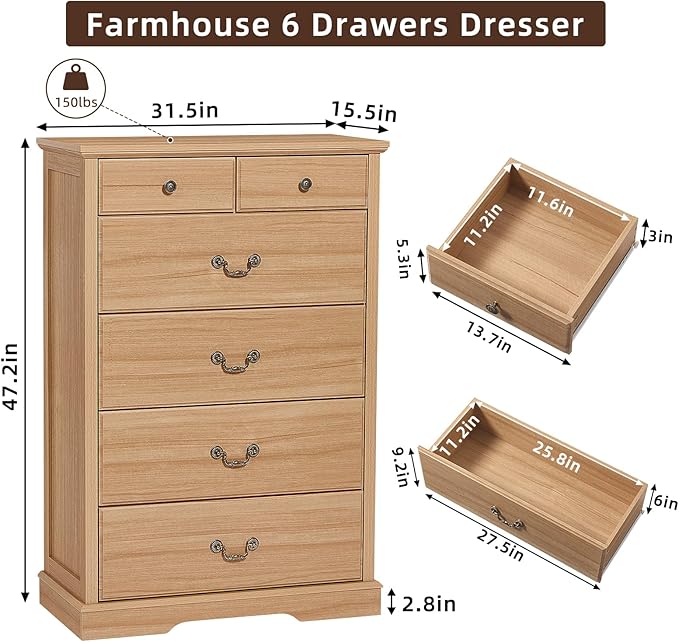 Farmhouse Dressers & Night Stand Set of 3,54" Wide 7 Drawer Dresser & 45" Tall Chest of Drawers, 18" Wide 2 Drawers End Table with Charging Station,Furniture Dresser Sets for Home,Natural