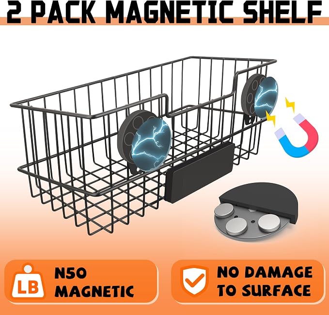 ULIBERMAGNET Magnetic Baskets, Large Capacity Metal Wire Mesh Basket Holder Organizer for Sundry Tool Storage, Magnetic Shelf for Garage, Laundry, Kitchen, Workshop, Cabinet(2 Pack) - Image 5