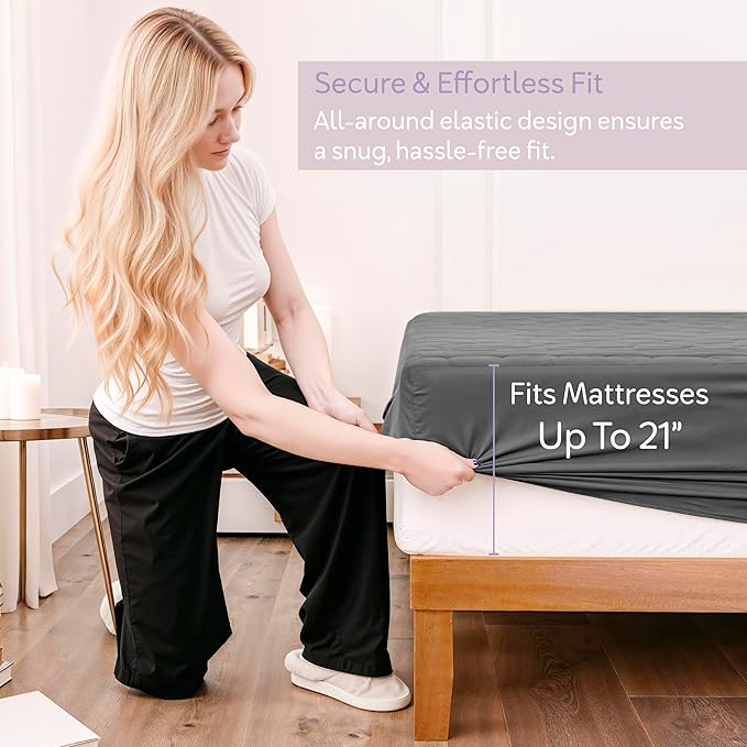 Hearth & Harbor 2 Pack California King Size Quilted Fitted Mattress Pad Cover, 100% Waterproof Mattress Protectors, Deep Pocket Fitted Mattress Cover 8" - 21" (72" x 84", Gray)