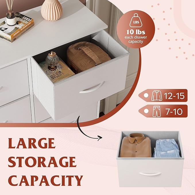 WLIVE Tall Dressers for Bedroom with 10 Fabric Drawers, Chest of Drawers, Dresser for Closet, Hallway, Living Room, Entryway, White
