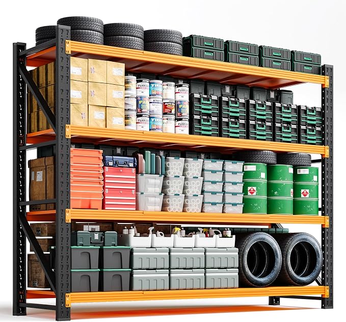 Letaya 6000LBS Heavy Duty Storage Shelves,79" H Metal Garage Shelving Units,4 Tier Large Tall Industrial Shelving,Adjustable Utility Rack Shelf for Warehouse,Basement (Orange, 79" W x 24" D x 79" H) by LetayaMetalCabinets