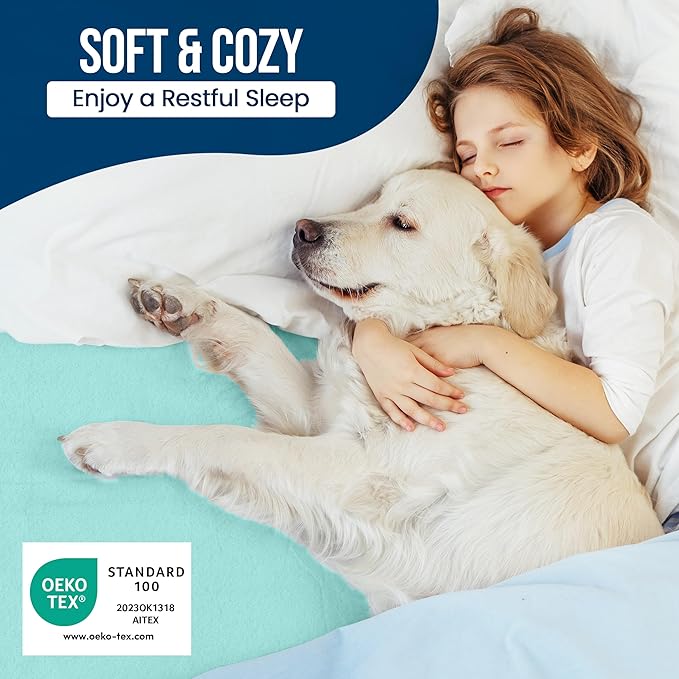 Utopia Bedding Waterproof Mattress Protector King Size, Premium 200 GSM Terry Mattress Cover, Soft & Breathable Bed Cover, Fitted Sheet Style with Stretchable Deep Pockets 17" (Spa Blue)