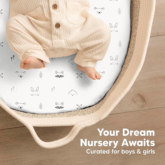 2-Pack Baby Bassinet Sheets Girl, Boy - 33x17 Viscose Derived from Bamboo Bedside Mattress Fitted Bassinet Sheets, Compatible with Halo Bassinest Swivel Sleeper, Baby Delight, Graco (Nordic)