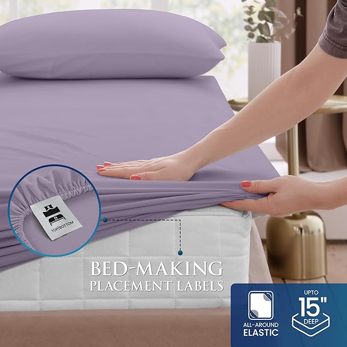 Utopia Bedding Twin Size 3 Piece Sheet Set - Brushed Microfiber - Soft Bed Sheets for Twin Size Bed Set - Includes 1 Fitted, 1 Flat, & 1 Pillow Case - Deep Pocket (Lavender)