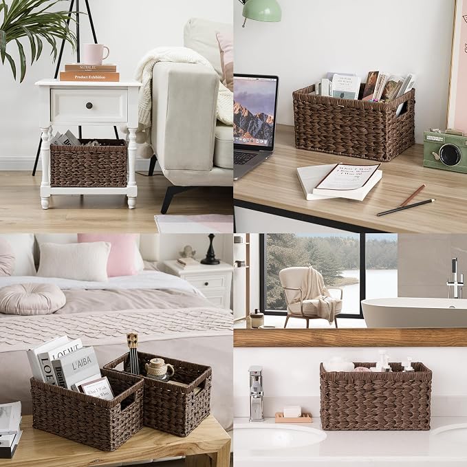 GRANNY SAYS Wicker Storage Baskets for Shelves, Wicker Baskets for Organizing, Waterproof Woven Basket for Pantry, Rectangle Basket for Shlef, Brown, 2-Pack - Image 9