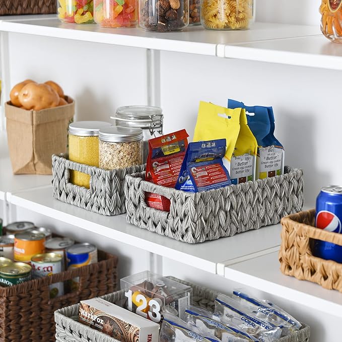 GRANNY SAYS Wicker Baskets for Storage, Waterproof Storage Baskets, Odorless Wicker Basket with Handles, Decorative Storage Containers, Gray Basket for Pantry Storage, 2-Pack - Image 6
