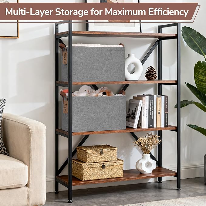 CHICVITA 4 Pack Large Storage Baskets for Shelves, Foldable Storage Bins for Clothes Towels Organization, Toy Organizer Bins for Nursery, Living Room, 16.8" x 11" x 9.8", Gray - Image 6