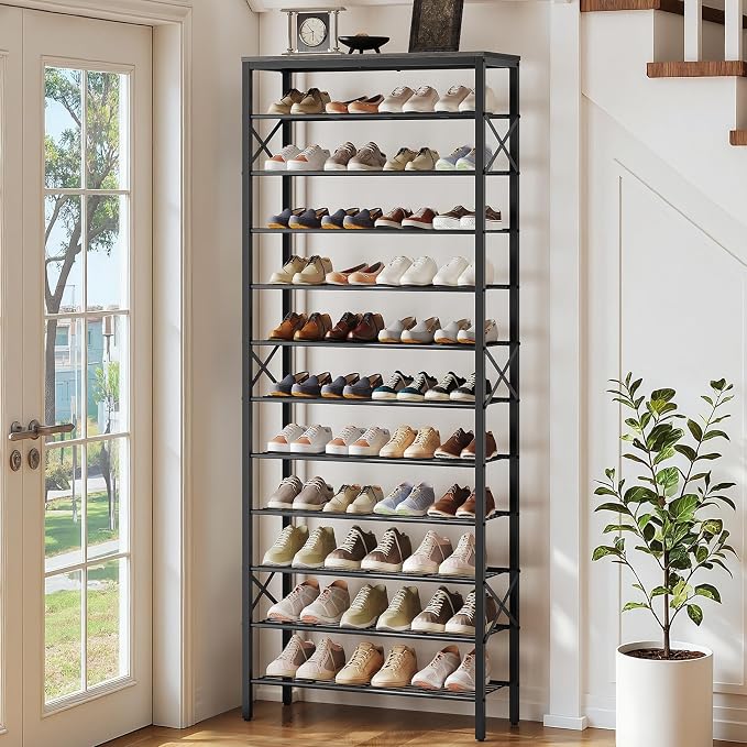 YATINEY 12 Tier Shoe Rack, Large Capacity Shoe Storage Organizer Holds 48 Pairs, Sturdy and Stable, for Entryway, Hallway, Closet, Dorm Room, Charcoal and Black SS12BC - Image 7
