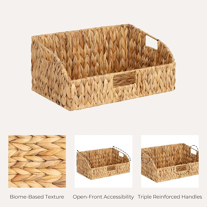StorageWorks Pantry Baskets for Organizing, Water Hyacinth Baskets for shelves with Built-in Handles, Pantry Organizers and Storage, Set of 2 (Large and Medium) - Image 7