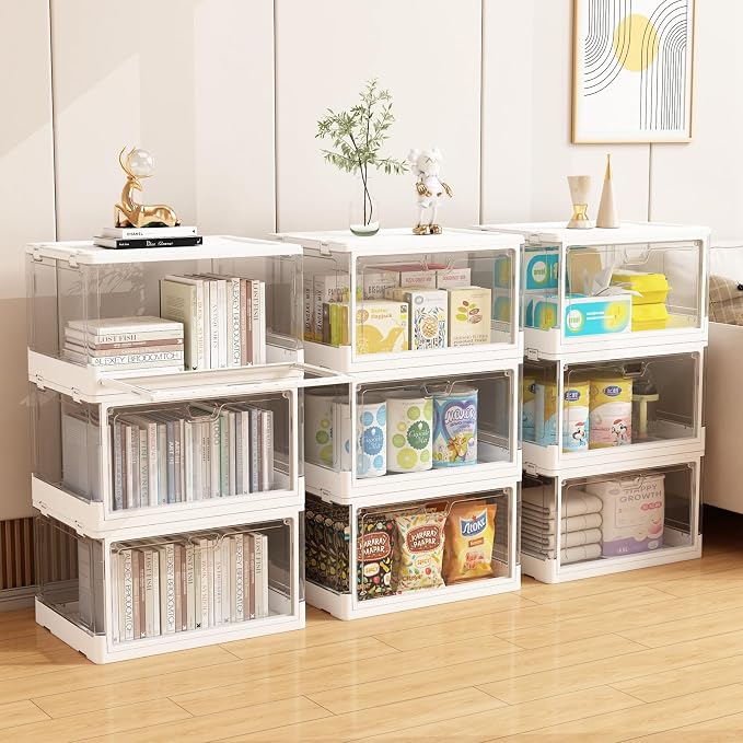 HYBRIDEAS 3-Pack Clear Stackable Storage Bins with Lids Magnetic Doors Open Front Foldable Folding Plastic Craft Containers Large Closet Organizers Box for Bedrooms Living Rooms Study Kids' Toys 24 QT - Image 5