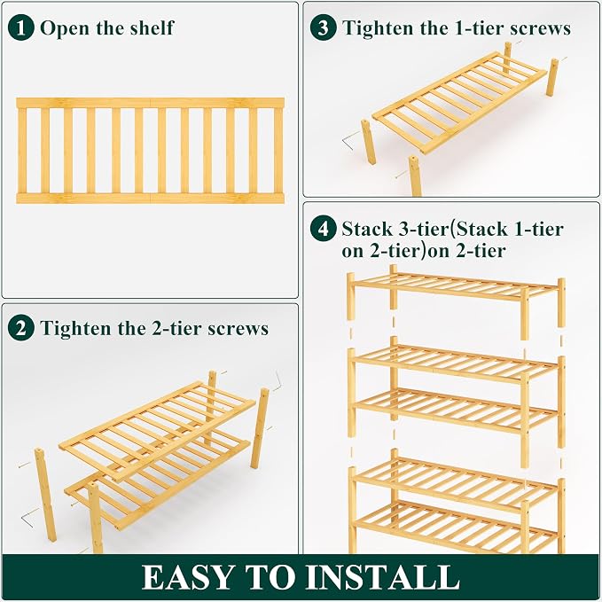Smiry Shoe Rack, 5 Tier Bamboo Shoe Organizer, Stackable Free Standing Wooden Shoe Storage Shelf for Closet, Entryway, Front Door Entrance, Natural Bamboo - Image 6
