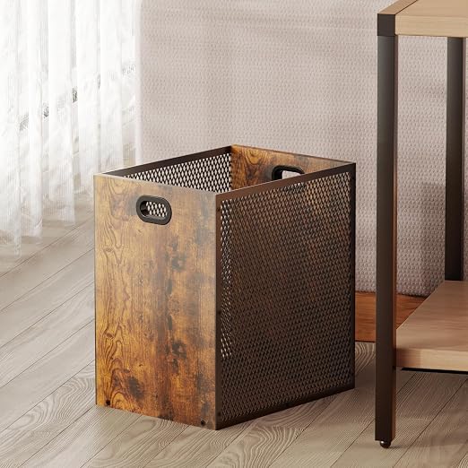 Huxitocan Retro Office Trash Can, Iron and Wood Combination Bedroom Garbage Can, Rectangular Design Wastebasket with Handle, Industrial Style Trash Can for Home Office, 4.5 Gallon (Patent Pending) by Huxitocan