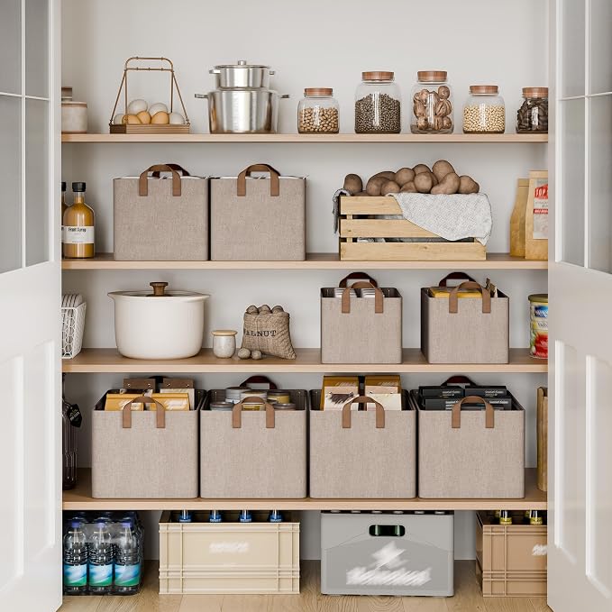 StorageWorks Storage Bins, Fabric Storage Bins for Shelves, Extra Large Storage Baskets with Metal Frame, Closet Baskets and Bins with Handles, Jumbo, Brown and Beige, 2-Pack - Image 3