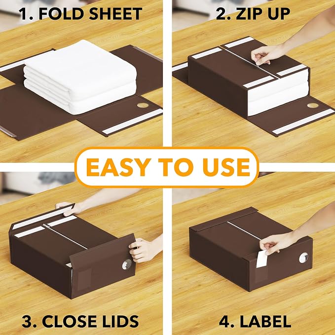 SpaceAid 6 Pack Bed Sheet Organizers and Storage, Foldable Sheet Organizer with Window for Linen Closet, Set Folder Keeper for Queen & King Size Bedding Storage (Brown) - Image 3