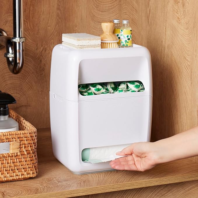 YouCopia SinkSuite Bag & Pod Dispenser, Standing Garbage Bag and Dishwasher Pod Organizer with Removable Lids for Storage, Speckled White - Image 7