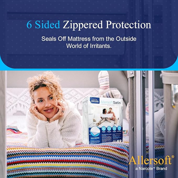 RV 6 Sided Zippered Mattress Protector with Secure Locking Zipper for 60x75 RV Short Queen. Creates a Natural Seal Around Your Mattress from Dust, Pet Dander, Pollen, Liquids & More. Oeko-Tex Cert