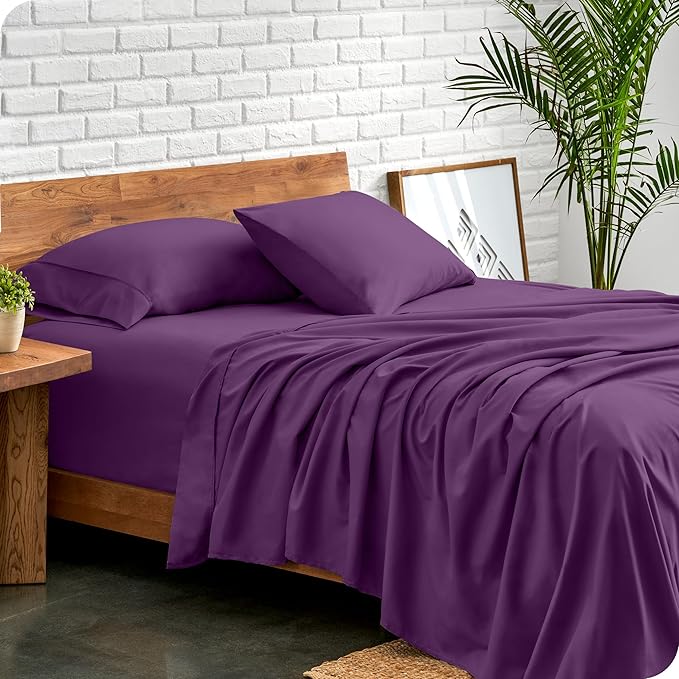 Bare Home Full XL Sheet Set - 1800 Ultra-Soft Microfiber Full Extra Long Bed Sheets - Double Brushed - Deep Pockets - Easy Fit - 4 Piece Set - Bedding Sheets & Pillowcases (Full XL, Plum)
