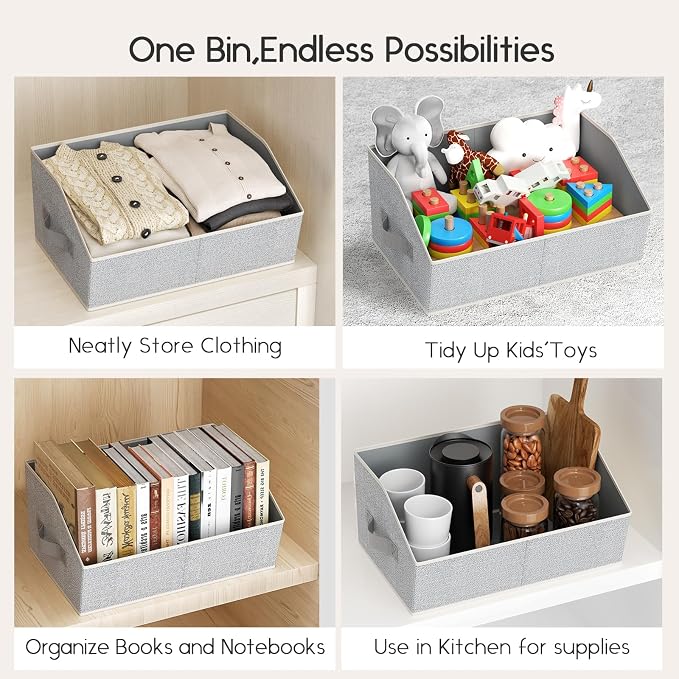 Homsorout Large Closet Organizers and Storage Bins - 6 Pack Trapezoid Storage Baskets for Shelves, Foldable Fabric Baskets with Handles Ideal for Closet, Basket, Wardrobe and Shelf Storage, Light Grey - Image 6