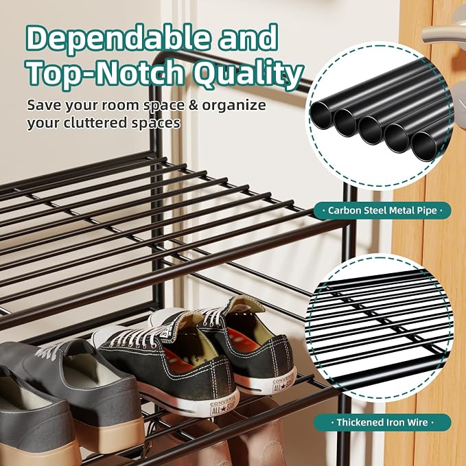 SUFAUY 3-Tier Shoe Rack, Closet Metal 33" Wide Shoe Rack Organizer Heavy Duty, Stackable, Black - Image 5