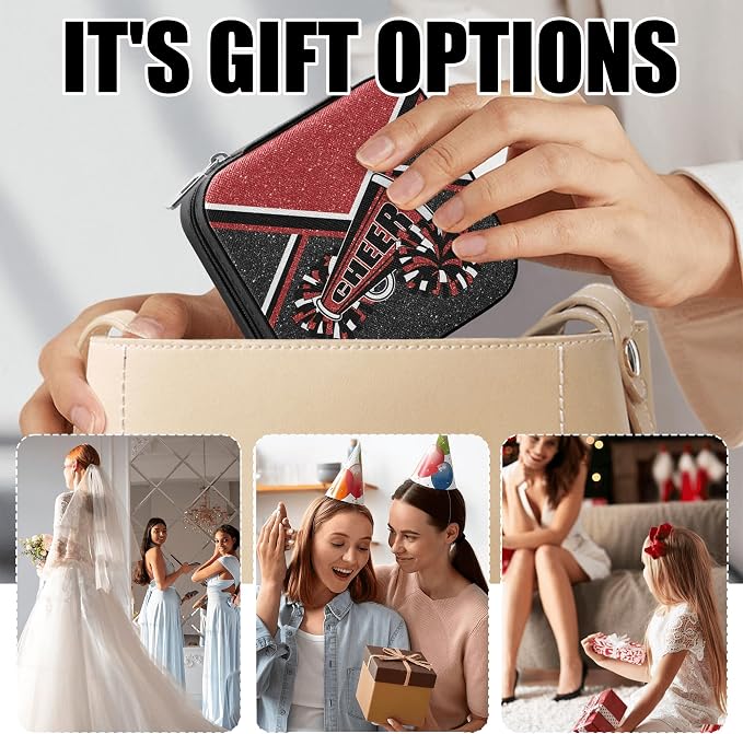 Cheerleader Jewelry Case, Mini Travel Box for Women, Cheer Team Gifts for Girls (Winered) - Image 5