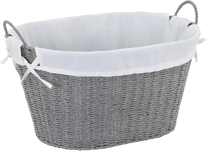 Household Essentials ML-7267 Decorative Wicker Laundry Basket with Handles and Removable Liner | Grey by HouseholdEssentials