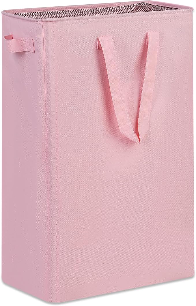 efluky Slim Laundry Basket, Narrow Laundry Hamper with Handles, Collapsible Dirty Clothes Hamper, Tall Laundry Bin for Laundry Room, Dorm and Bedroom, 19.8 Gallon (75L) Pink by efluky