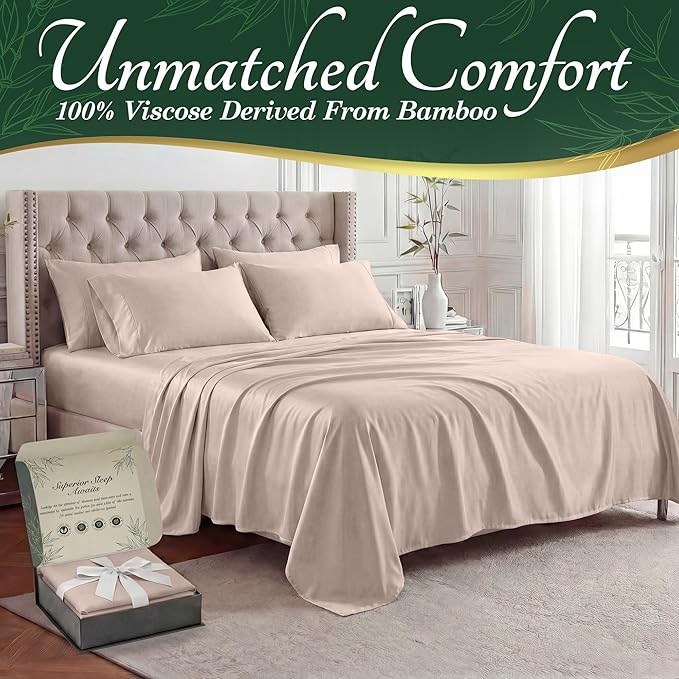 DECOLURE 100% Viscose Derived from Bamboo Sheets King Size - Luxury 6 Pc Naturally Cooling Sheets, Ultra Soft Bed Set - Deep 17" Pockets, Durable Double Stitching, Oeko Tex Standard (Light Pink)