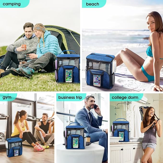 Attmu Mesh Shower Caddy Portable Dorm Tote Bag, Quick Dry Hanging Toiletry Bag, Large Capacity Shower Bag for College Dorm Room Essentials for Boys and Girls for Bath Camping (Blue) - Image 6