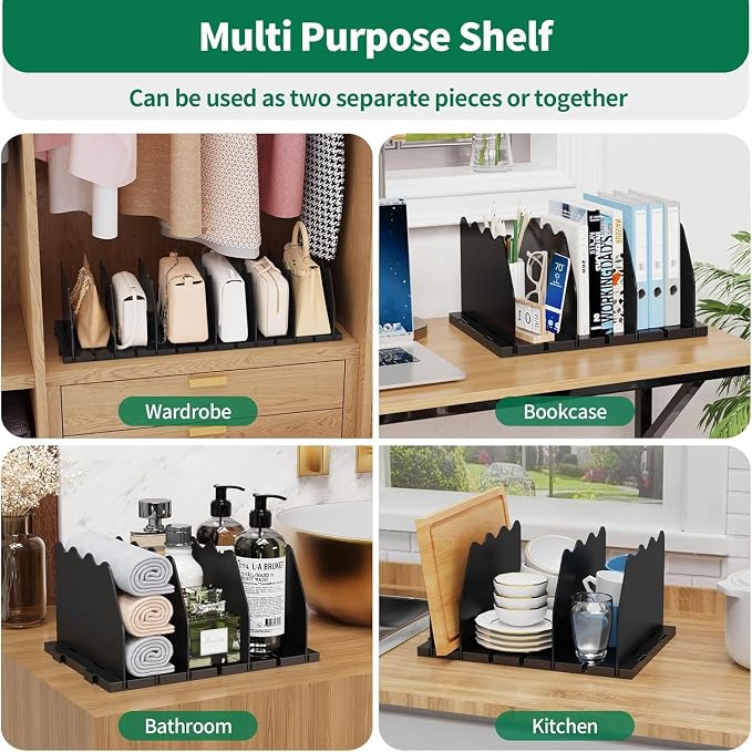 SPACEKEEPER Shelf Divider for Closet, 2 Pack Adjustable Purse Organizers Handbag Separators Storage Organizer Bookshelf Separator Dividers in Bedroom Office Kitchen Bathroom, Black - Image 3