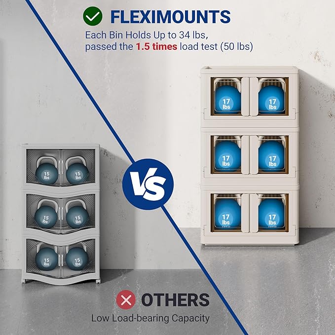 FLEXIMOUNTS 150 QT Stackable Storage Bins With Lids, Collapsible Plastic Storage Bins, Closet Organizers and Storage Containers with Doors and Built-in Wheels For Home, 4 Pack Cubes, Milky White - Image 4