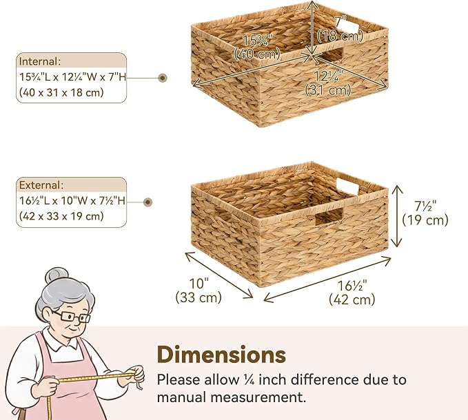 GRANNY SAYS Wicker Storage Baskets for Shelves, Extra Large Water Hyacinth Wicker Basket, Woven Baskets for Storage, Rectangular Shelf Baskets with Handles for Pantry Shelves,1-Pack - Image 2