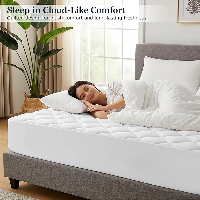 LUX Décor Twin XL Mattress Pad- 8 Pack - Quilted Elastic Fitted Mattress Cover Protector Upto 16 Inches Deep Pocket - Soft Breathable Noiseless Mattress Topper (39 X 80)