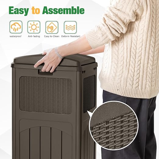 Flamaker 30 Gallon Trash Can, Resin Outdoor Garbage Can with Lid, Waterproof Hideaway Patio Waste Bins for Outside Use (Deep Brown) - Image 4