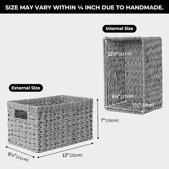 GRANNY SAYS Wicker Baskets with Handles - Gray Storage Baskets (2-Pack) for Organizing Cabinet, Coffee Table - Image 3
