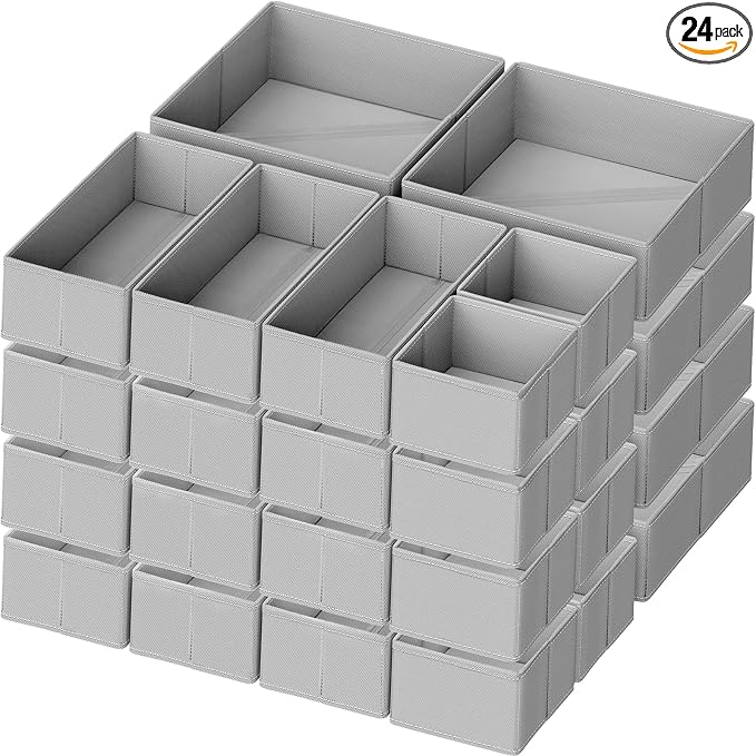 Criusia Drawer Organizer Clothes, 24 Pack Dresser Organizer for Baby Clothes, Underwear, Sock- Foldable Closet Organization and Storage Dividers Bins for Nursery, Bedroom and Dorm (Grey) by Criusia