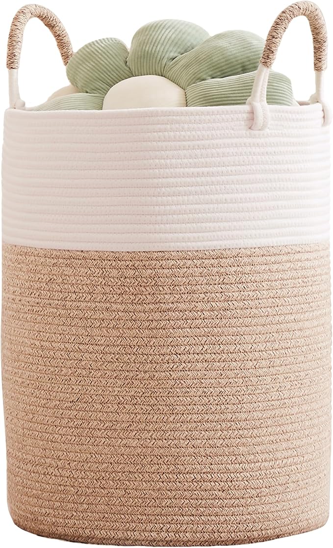 80L Extra Large Laundry Hamper Basket Tall Woven Rope Clothes Hamper Blanket Basket for Living Room Bathroom Bedroom Brown 16"L x 16"W x 22"H by MOJOSCEND