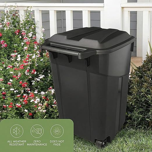 32 Gallon Outdoor Trash Can with Lid, Heavy-Duty Wheeled Garbage Bin for Backyard, Deck or Garage, Black, Can with Attached Snap Lock Lid and Heavy-Duty Handles (32 Gallon) - Image 6